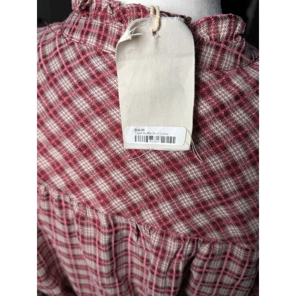 NEW Hem & Thread Womens M Plaid Shirtdress Ruffle Pink White Botton Long Sleeve - Picture 5 of 15